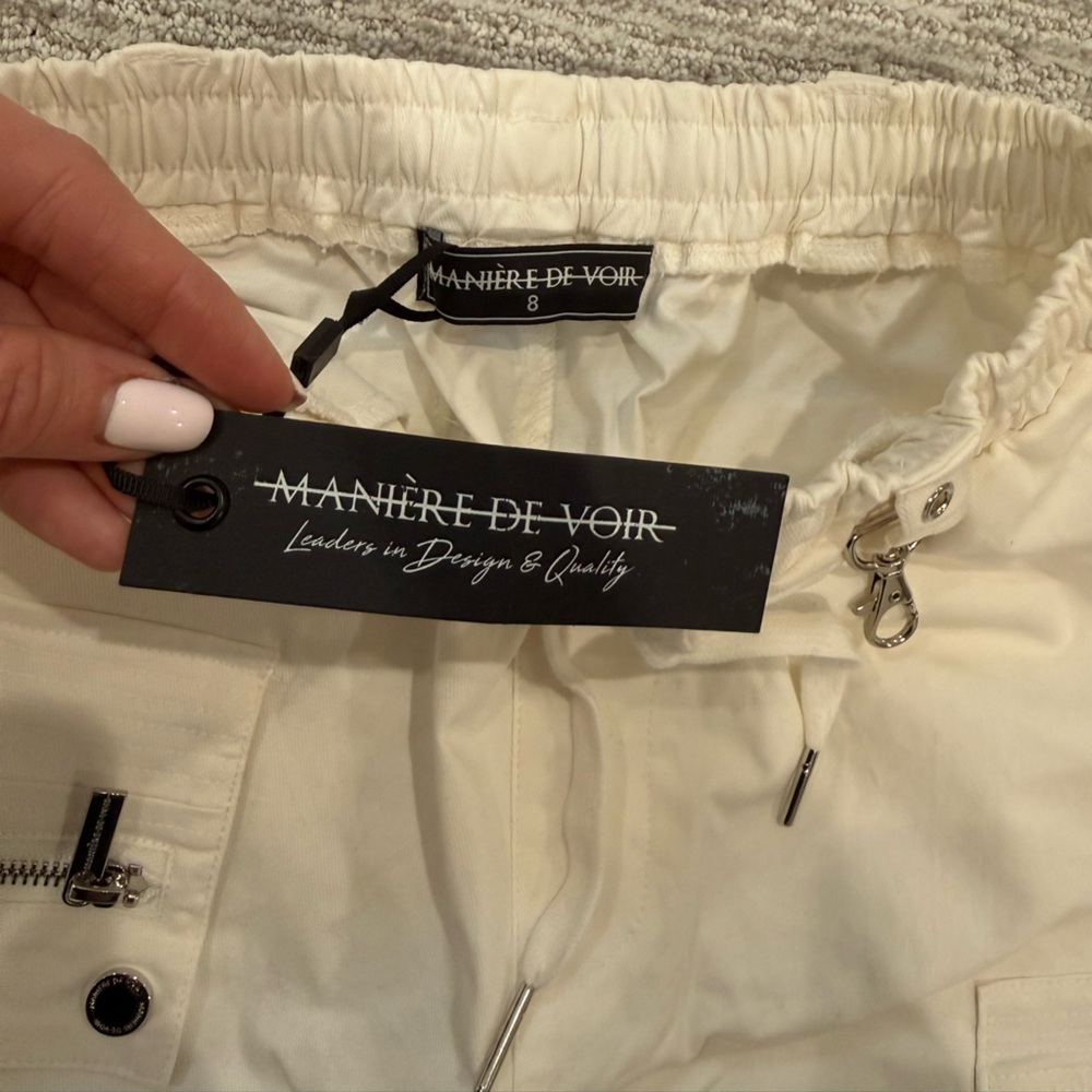 Maniere De Voir White Cargo Pants with Utility Pockets - Picture 3 of 4